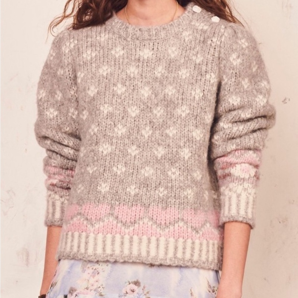 NEW LoveShackFancy Rosie Pullover in Fairy Dust Grey